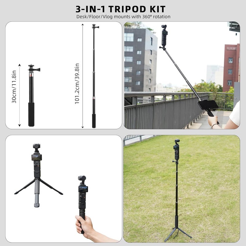 BRDRC 22 in 1 Pocket 3 Accessories Kit, Including Hard Case, Suction Car Mount, Tripod, Magnetic, Desktop Base, Selfie Stick, Chest Head Strap, Pocket 3 Phone Holder, Screen Protector, Backpack Clip - Image 5